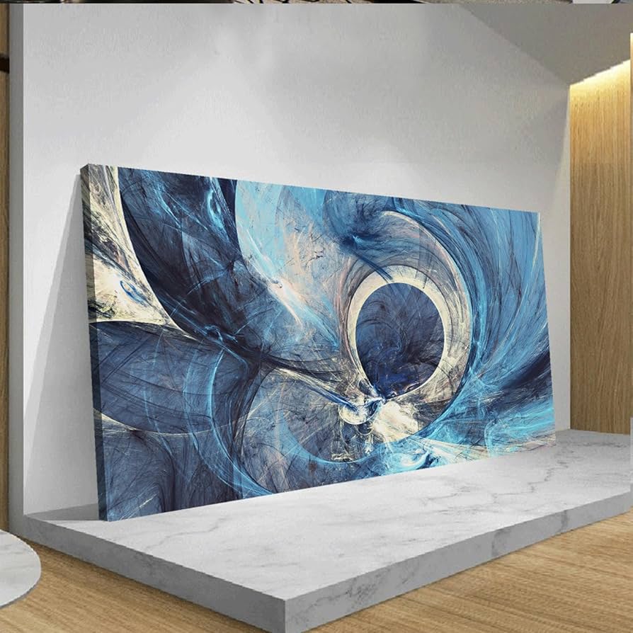 Amazon.co.jp: 大きな抽象的な壁のアート抽象的な青い線アート